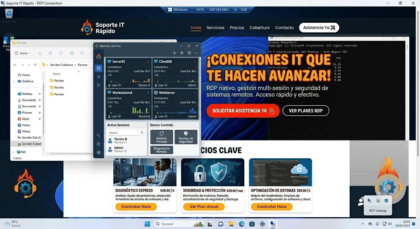Técnico solucionando problemas de software por acceso remoto en Colombia
